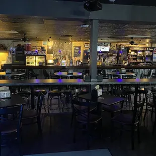 tables and chairs in a bar