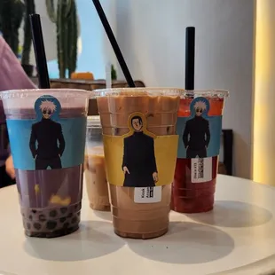 Ube brown sugar, regular milk tea, strawberry