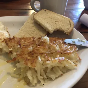 Basic eggs, hash browns and &quot;toast&quot;.