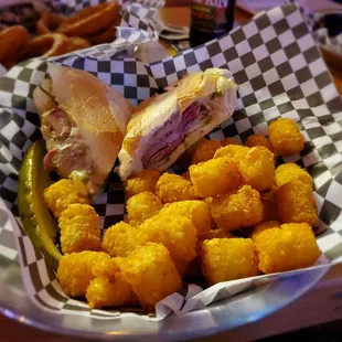 Cubano sandwich with tots
