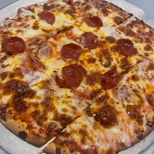 Thin crust pepperoni pizza