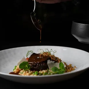 Braised Wagyu Beef Cheeks- vegetable fregola, pumpkin seed &quot;togarashi&quot;