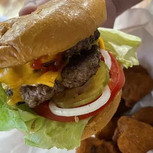 Big Chiefburger with fried mushrooms.