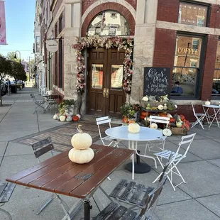 Outdoor seating and front entrance