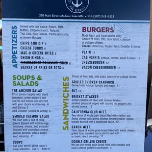 a menu for burgers and sandwiches