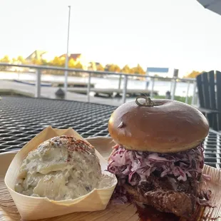 Loaded potato salad + hot chicken slider