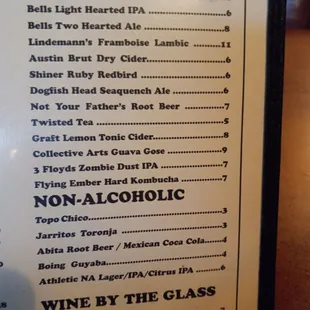 a menu for wine by the glass