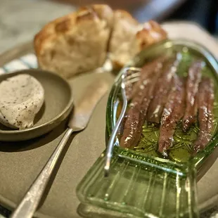 Anchovies with focaccia &amp; truffled butter