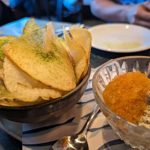 Smoked Trout Roe Chip &amp; Dip'  Mendocino, CA mendocino nori, potato crema &amp; kennebec chips