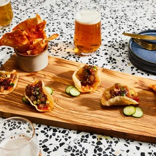 a platter of appetizers on a table
