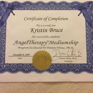 Kristin was trained by Doreen Virtue.