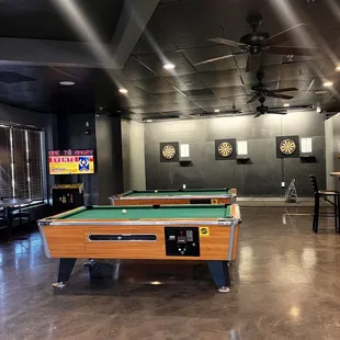 Pool tables and dart boards