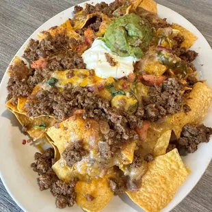 Ground beef nachos. Pretty big appetizer