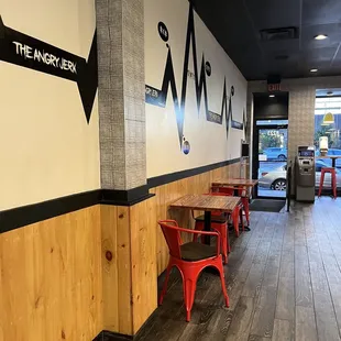 tables and chairs in a restaurant
