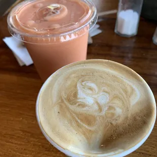 a cappuccino and a smoothie