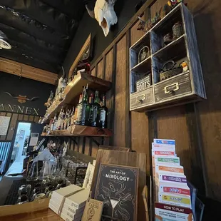 a bar with a cow skull on the wall