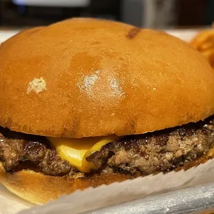 a hamburger and fries