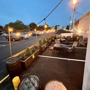 a view of a parking lot at night
