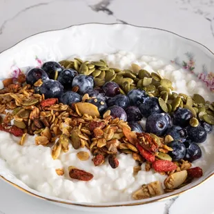 Blueberry Cottage Cheese bowl, with house-baked granola