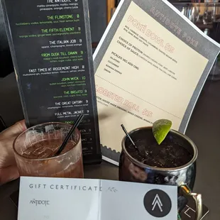Drink and food menu