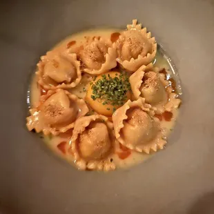 Confit rabbit and kale tortelleti