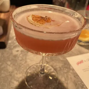 GARIBALDI FLIP - Gin, Campari, Blood Orange Juice, Lemon juice, Basil, Egg White*, Saline