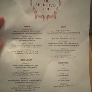 Drink menu