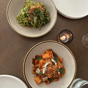 Amazing food! Crab spaghetti and anchovies red pasta! Charred carrot starter (not pictured) was incredible. You have to try it!