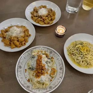 From left: Lumanche, Mefaldine, spaghetti