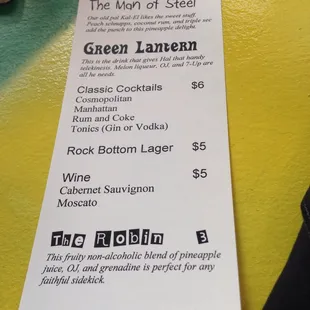 Always a fun drink menu. This one for dc vs marvel