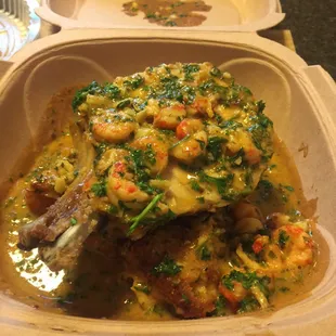 Pork chop with a crawfish sauce