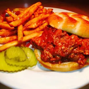 Friday's special pulled pork sandwich w/fries or chips