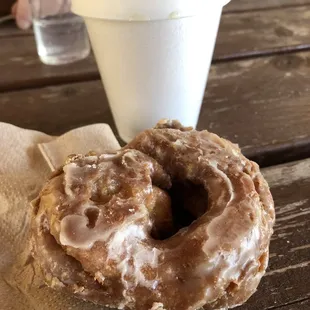 Apple doughnut and hot cider