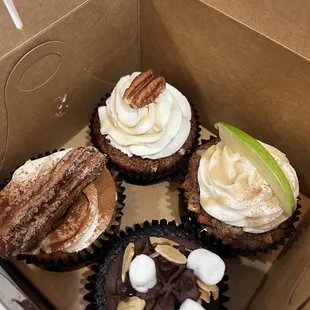 Cupcakes: churro, maple pecan, apple spice, rocky road
