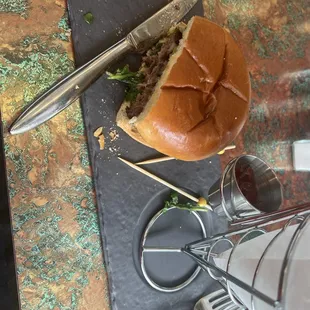Burger with Swiss cheese.