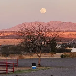 a full moon rising over the mountains