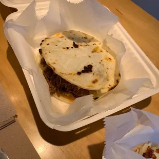 Steak stuffed arepa