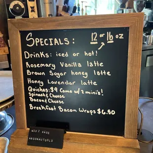 Specials menu