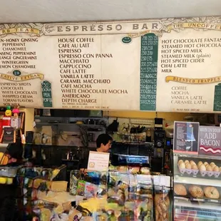 the menu of a coffee shop