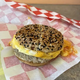 Bagel with Sausage, Egg and Cheese