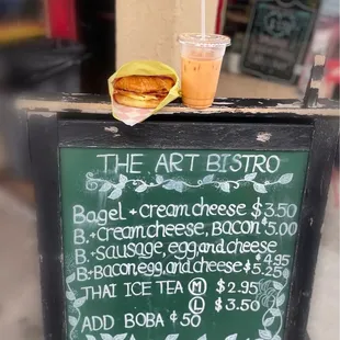 The Art Bistro Menu Board 8/2024 (partially. They have a bigger board inside)