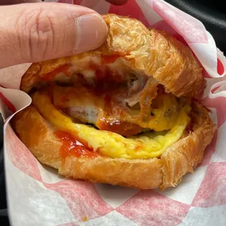 Toasted Croissant with Sausage, Egg and Cheese