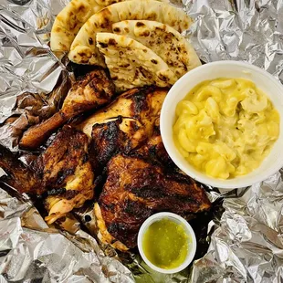 Half Chicken with Pita, Mac and Cheese