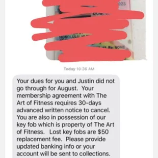 The message he sent to my girlfriend that I had the membership with.