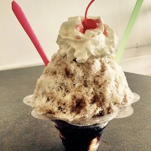 Root Beer Float Shaved Ice - Vanilla Scoop in the bottom, whipped cream and a cherry on top!