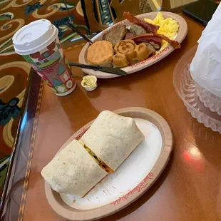 Breakfast wrap and a big breakfast plate!