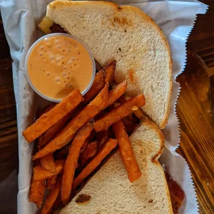 Bacon and Turkey melt with sweet potato fries