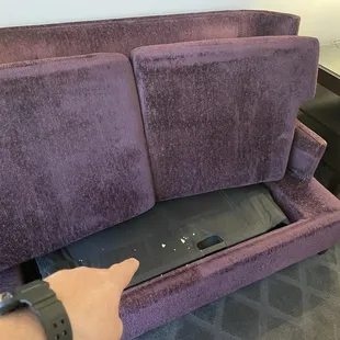 Crumbs under pull out couch bed cushions upon check in