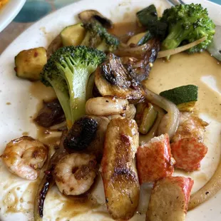 Hibachi with veggies and shrimp.