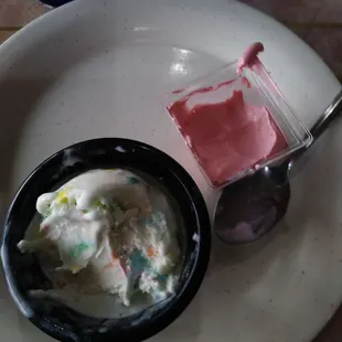 Cherry mousse and birthday cake ice cream.